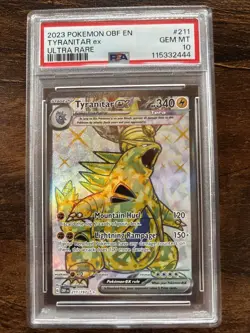 TYRANITAR EX 2023 Pokemon #211/197 PSA 10 GEM-MINT Obsidian Flames ULTRA RARE - Image 1