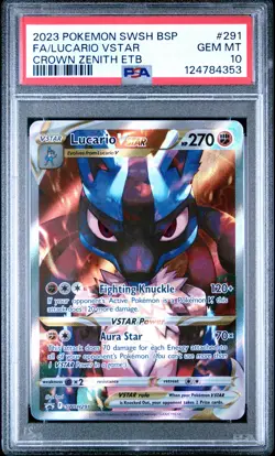 2023 POKEMON SWSH BLACK STAR PROMO #291 FULL ART/LUCARIO VSTAR PSA 10 - Image 1