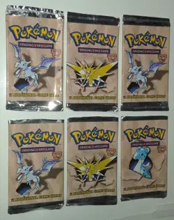 1999 Pokemon FOSSIL Foil Wrapper USED LOT of 6 EMPTY Unlimited Packs - Image 1