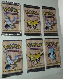 1999 Pokemon FOSSIL Foil Wrapper USED LOT of 6 EMPTY Unlimited Packs - Image 2