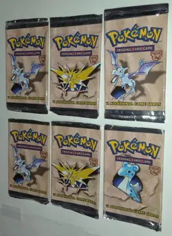 1999 Pokemon FOSSIL Foil Wrapper USED LOT of 6 EMPTY Unlimited Packs - Image 3