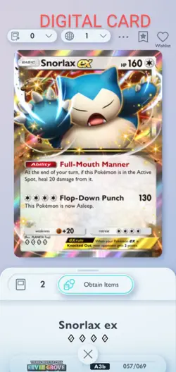 Pokemon Pocket Mobile Game Trade Snorlax EX ◇◇◇◇ Rare Card NOT a Physical Card - Image 1