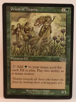 MTG - [ Priest of Titania ] - Near Mint! Urza’s Saga Magic the Gathering - Image 1