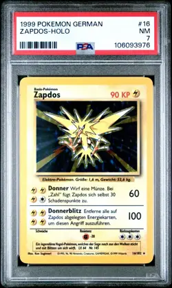 1999 Pokemon German Base Set Zapdos Holo #16 PSA 7 NM - Image 1