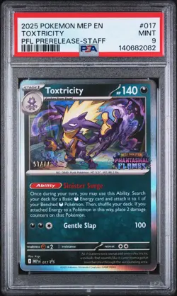 2025 POKEMON MEP PROMO PHANTASMAL FLAMES PRERELEASE-STAFF #017 TOXTRICITY PSA 9 - Image 1