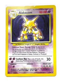 Pokemon TCG Alakazam Base Set 1/102 Holo Unlimited Holo Rare - Image 1