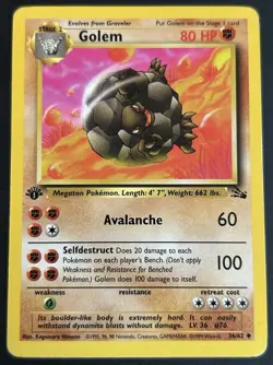 Pokemon TCG Golem 36/62 Base Set 1st Edition MP/HP - Image 1