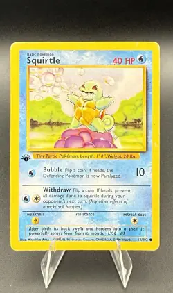 Squirtle 63/102 1st Edition Shadowless Base Set Pokemon Card Vintage 1999 - Image 1