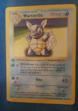 Wartortle 42/102 Base Set 1st Edition Shadowless Pokemon Card MP - Image 5