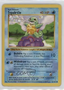 Squirtle Shadowless 1st Ed. Pokemon Base Set #63 1999 - Image 1