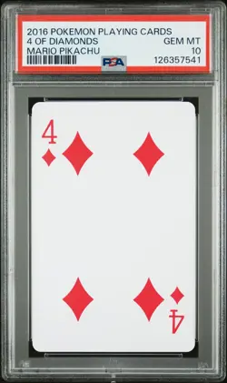 2016 POKEMON PLAYING CARDS MARIO PIKACHU 4 OF DIAMONDS PSA 10 - Image 1