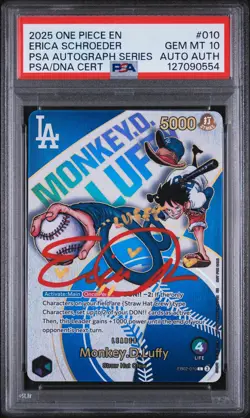 ONE PIECE X DODGER PROMO MONKEY D. LUFFY PSA 10 ERICA SCROEDER SIGNED AUTO AUTH - Image 1