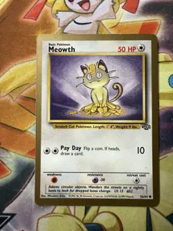 VINTAGE POKEMON CARD - GOLD BORDERED MEOWTH 56/64 (POKEMON ROLLS 1999) - RARE NM - Image 1