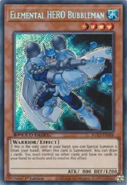 Yugioh - Elemental HERO Bubbleman - 1st Edition Secret Rare NM - Free Holo Card - Image 1