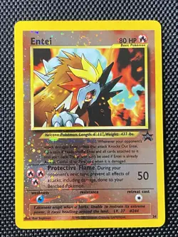 Entei 34 Double Swirl Black Star WOTC Movie Promo Reverse Holo Pokemon Card LP+ - Image 1
