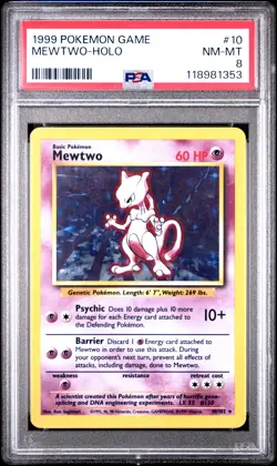 1999 POKEMON BASE SET UNLIMITED #10 MEWTWO-HOLO PSA 8 - Image 1