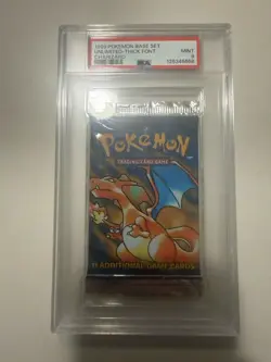 1999 POKEMON BASE SET UNLIMITED-THICK FONT CHARIZARD PSA 9 MINT - Image 1