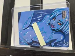 MTG Swamp Altered Art Blue Slime Waifu Girl - Hand Painted Custom Land OOAK - Image 2