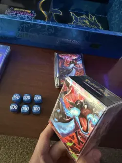 MEGA CHARIZARD Sleeves, Deck box, Dice, Metal Coin all from UPC Pokemon - Image 5