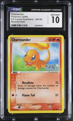 CGC 10 Charmander EX Crystal Guardians 48/100 Reverse Holo STAMPED Pokemon Card - Image 1
