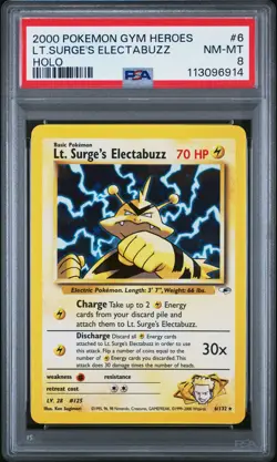 Lt.Surge's Electabuzz Holo PSA 8 2000 Pokemon Gym Heroes #6 - Image 1