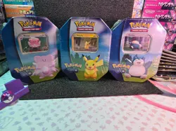 Pokemon GO Tins Set of 3 Pokemon TCG Factory Sealed Pikachu Snorlax Blissey - Image 1