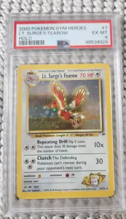 Pokemon Gym Heroes Lt. Surge's Fearow Holo PSA 6 - Image 1