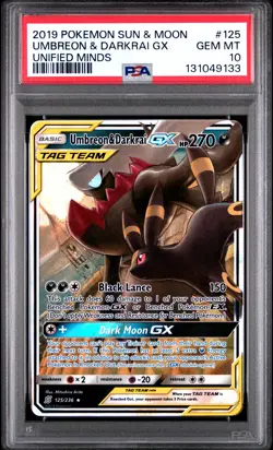 2019 POKEMON SUN & MOON UNIFIED MINDS #125 UMBREON & DARKRAI GX PSA 10 - Image 1