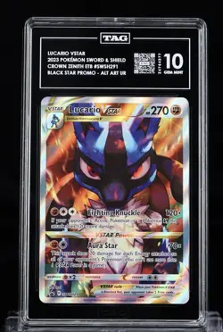 2023 POKEMON CROWN ZENITH ETB FULL ART LUCARIO VSTAR SWSH291 TAG 10 GEM MINT - Image 1