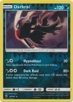 x1 Darkrai - 87/147 - Reverse Holo Rare Pokemon SM3 Burning Shadows M/NM - Image 1