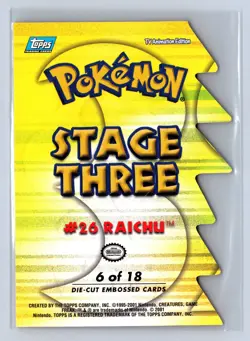 2001 Topps Pokemon Embossed Die-Cut Raichu #6 - Image 2