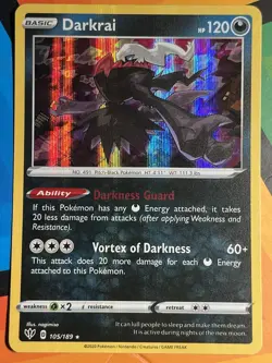 Darkrai 105/189 Pokemon SWSH03: Darkness Ablaze Holo Rare NM - Image 1