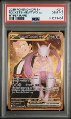 2025 POKEMON DESTINED RIVALS TEAM ROCKET'S MEWTWO EX 240/182 HYPER RARE PSA 10 - Image 1