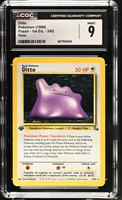 CGC 9 Ditto 3/62 Holo 1st Edition Fossil Pokemon Card - Image 1