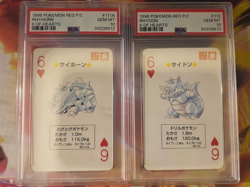 SEQUENTIAL 1996 Pokemon Rhyhorn + Rhydon Red Charizard Poker Playing Card PSA 10 - Image 1