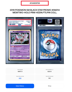 2019 POKEMON SM BLACK STAR PROMO HIDDEN FATES PIN COLL #SM214 MEWTWO-HOLO PSA 9 - Image 3