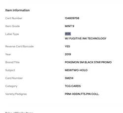 2019 POKEMON SM BLACK STAR PROMO HIDDEN FATES PIN COLL #SM214 MEWTWO-HOLO PSA 9 - Image 4