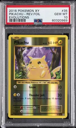 2016 POKEMON XY EVOLUTIONS #35 PIKACHU-REVERSE FOIL PSA 10 - Image 1