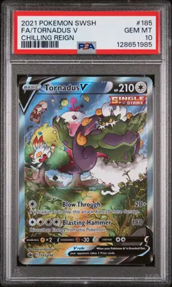 2021 POKEMON SWORD & SHIELD CHILLING REIGN #185 FULL ART/TORNADUS V PSA 10 - Image 1