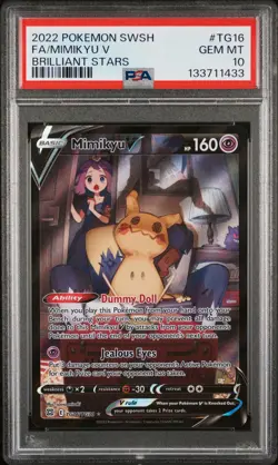 2022 POKEMON SWORD & SHIELD BRILLIANT STARS #TG16 FULL ART/MIMIKYU V PSA 10 - Image 1