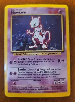 1999 Base Set Pokemon TCG Mewtwo #10/102 Holographic Rare SWIRL LP/MP Vintage - Image 1