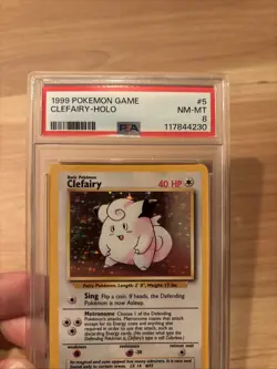 1999 POKEMON BASE SET UNLIMITED #5 CLEFAIRY-HOLO PSA 8 - Image 2