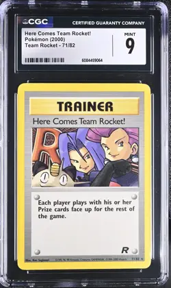 CGC 9 MINT Here Comes Team Rocket! 71/82 Team Rocket Rare 2000 Pokemon Card - Image 1