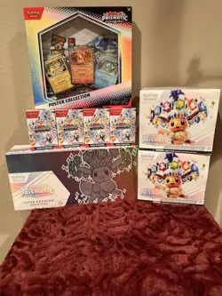 Pokemon TCG Prismatic Evolutions Bundle, 4 BB, 2 ETB, SPC, 2 Packs, Poster NEW - Image 1