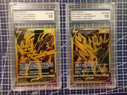 2020 Pokemon Zacian V SWSH076 & Zamazenta V SWSH077 Gold Gem Mint 10 Black Star - Image 1