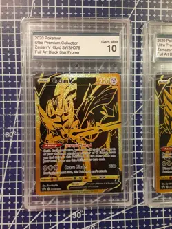 2020 Pokemon Zacian V SWSH076 & Zamazenta V SWSH077 Gold Gem Mint 10 Black Star - Image 3