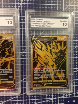 2020 Pokemon Zacian V SWSH076 & Zamazenta V SWSH077 Gold Gem Mint 10 Black Star - Image 4
