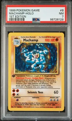 1999 POKEMON BASE SET 1ST EDITION #8 MACHAMP-HOLO PSA 7 - Image 1