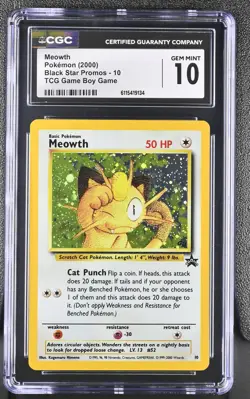 CGC 10 GEM MINT Meowth 2000 Black Star Promos 10 GB Game Boy Holo Pokemon Card - Image 1