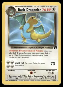 Pokemon Cards Dark Dragonite 22/82 UNLIMITED Team Rocket WOTC Rare MP - Image 1